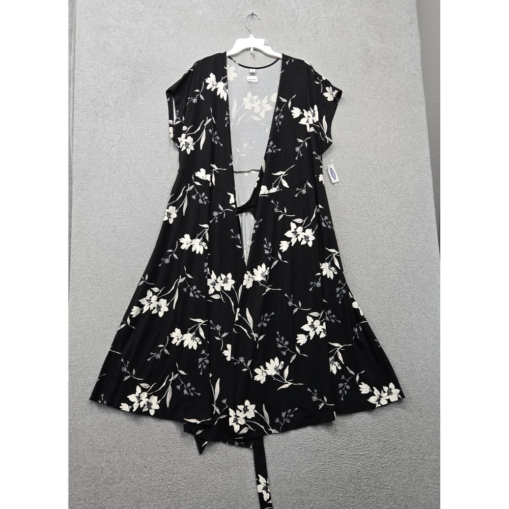 Old Navy Women Dress XL Black Floral Midi Wrap Short Sleeve V Neck Casual NWT